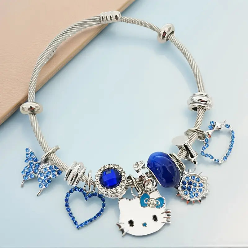 Hello Kitty Hollow Heart Butterfly Enamel Pendant Bracelet