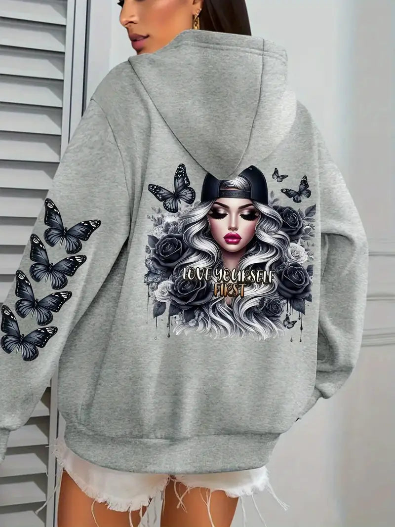 Women Stylish Geometric Print Hoodie