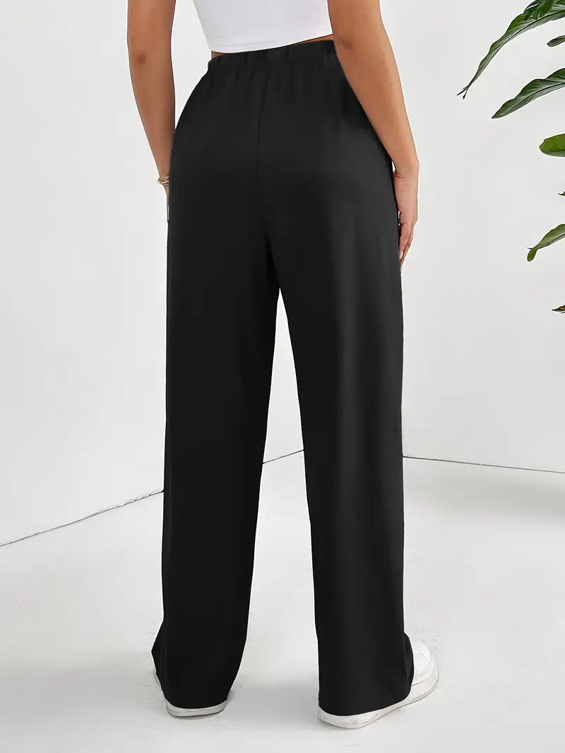 2pcs Simple Pattern Print Women's Lightweight Comfortable Wide-Leg Pants