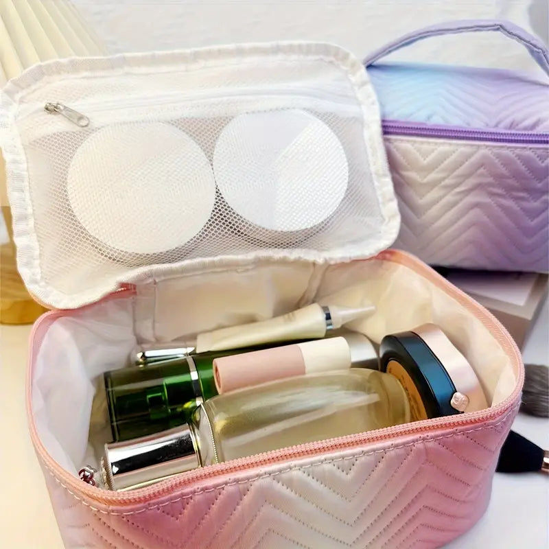 Personalized Gradient Color Quilted Makeup Bag with Embroidered Name