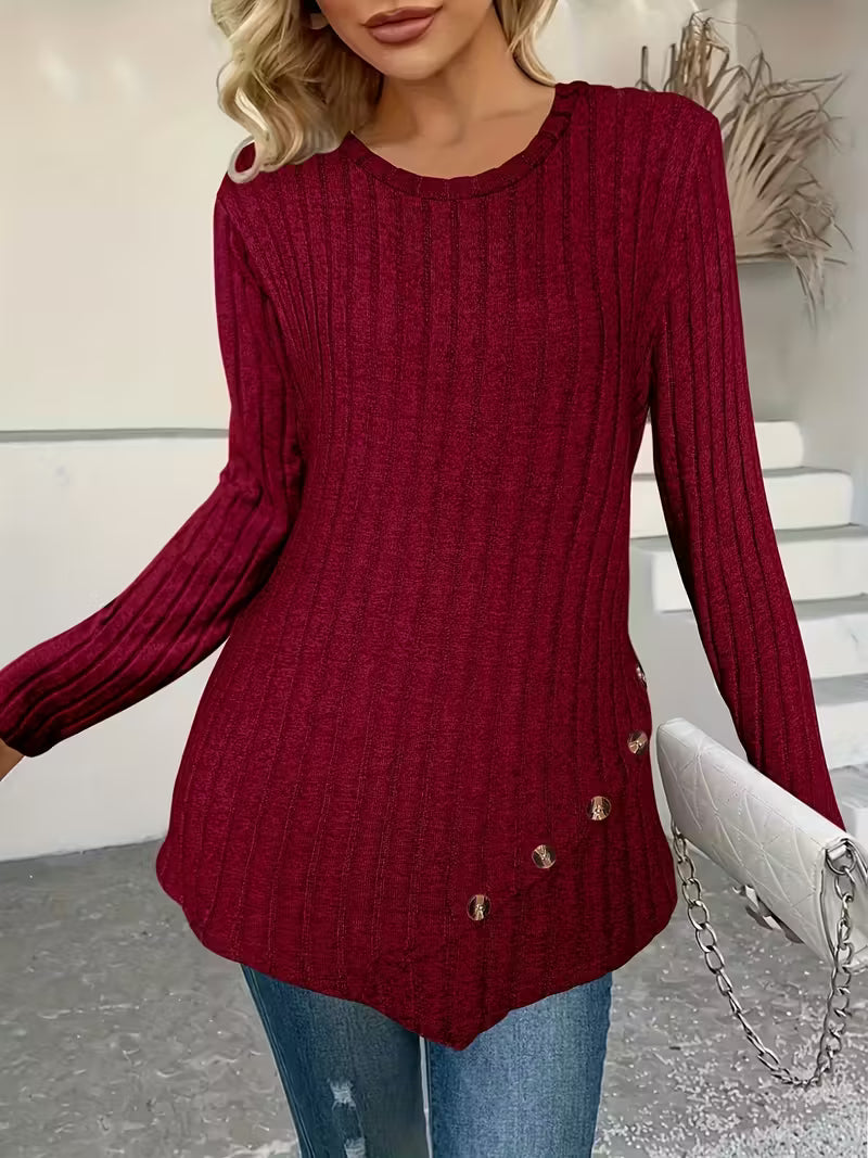 Plus Size - Women'S Plus Size Lightweight Ribbed Long Sleeve T-Shirt