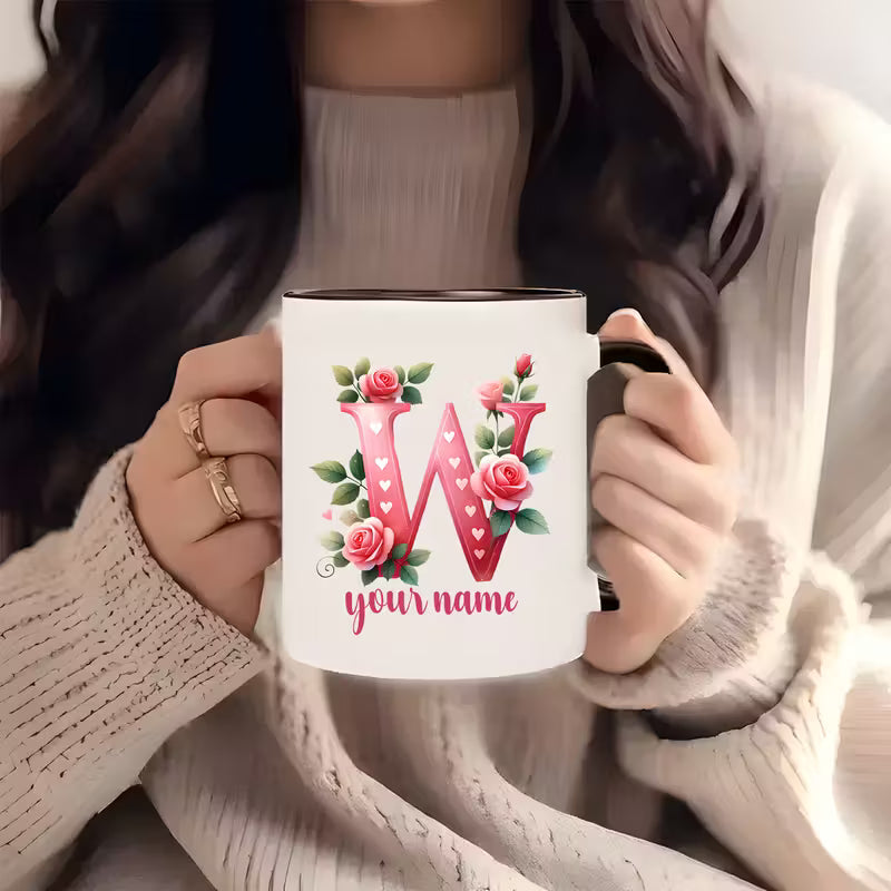 Personalized Floral Initial Ceramic Mug