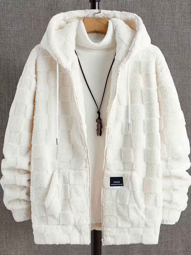 Men'S Plush Fleece Hooded Zip-Up Jacket