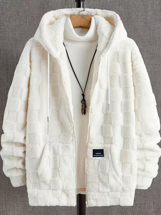 Men'S Plush Fleece Hooded Zip-Up Jacket