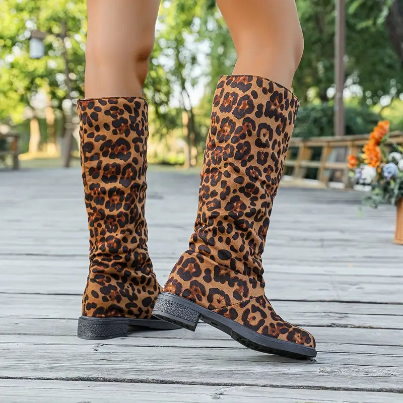Women'S Leopard Print High-Top Boots