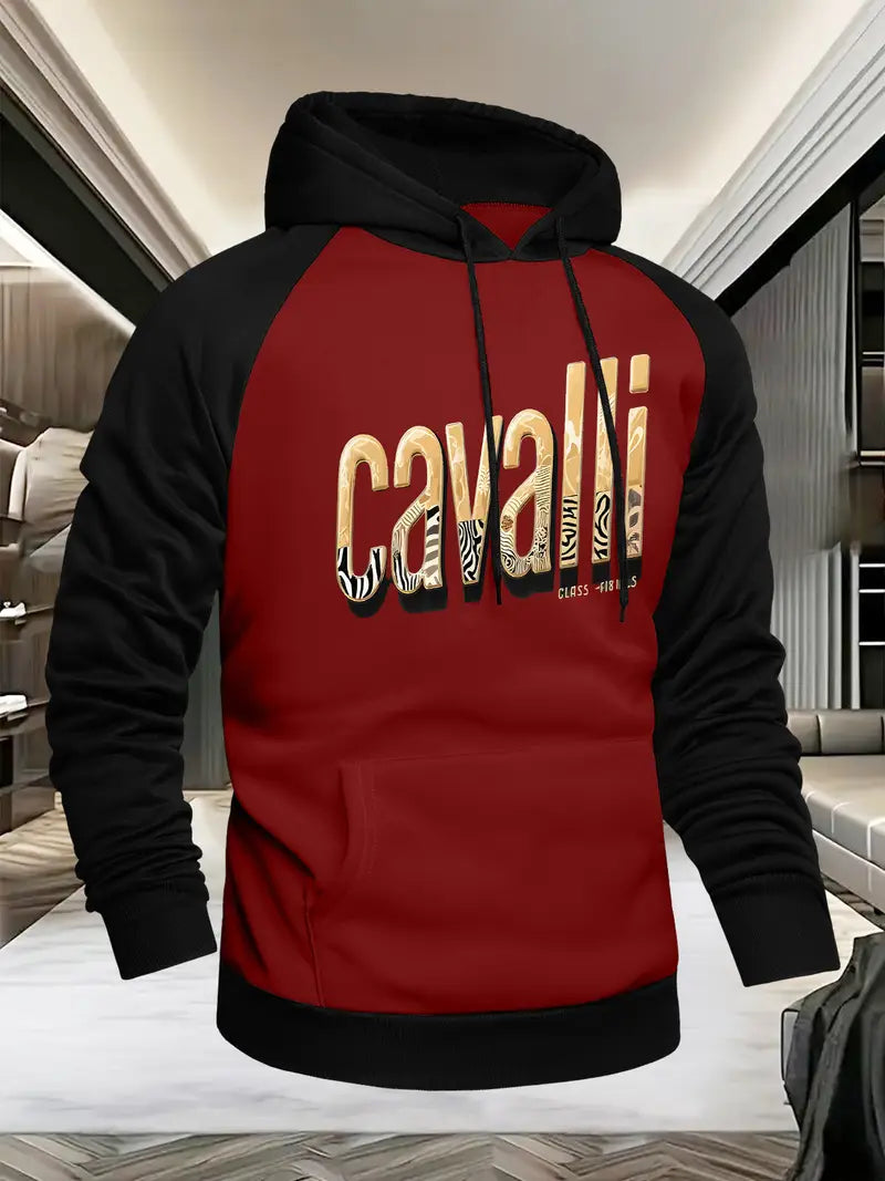 Men's Italian-Inspired Golden Lettering Hooded Sweatshirt
