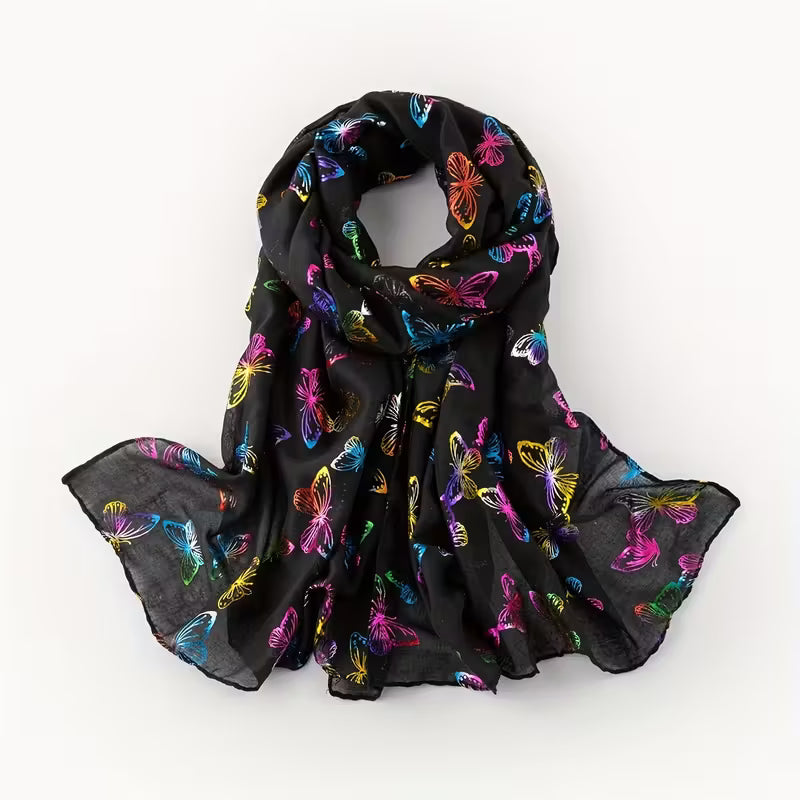 Lightweight Butterfly Print Scarf] Elegant Colorful Butterfly Print Scarf