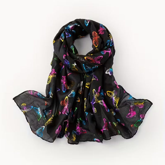 Lightweight Butterfly Print Scarf] Elegant Colorful Butterfly Print Scarf