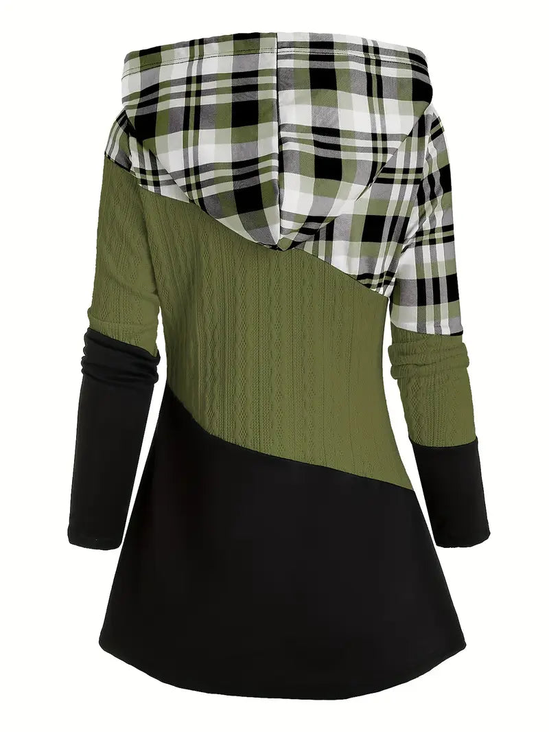 Women's Chic Plaid Patchwork Hoodie