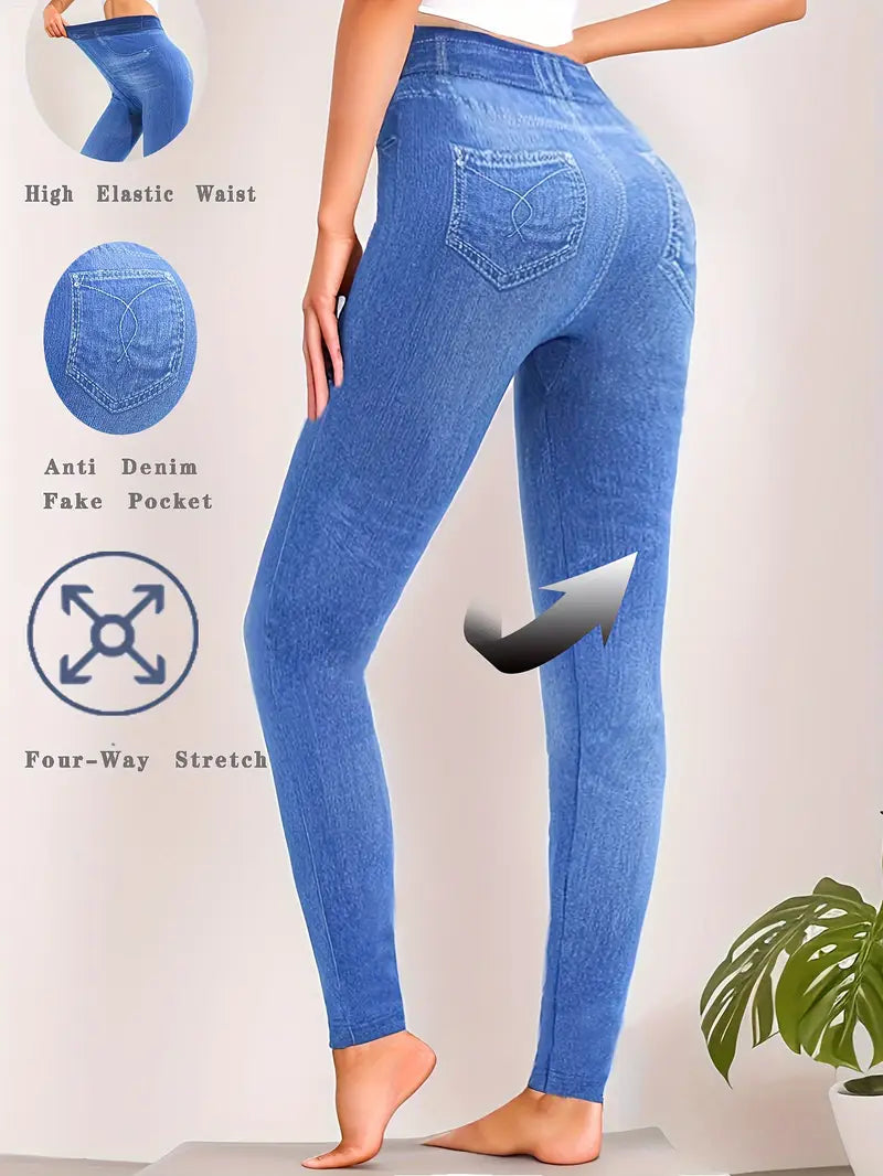 Imitation Denim Leggings Casual
