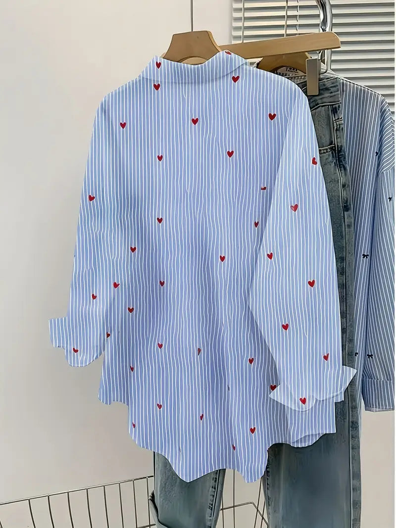 Plus Size Women's Striped Heart Print Top