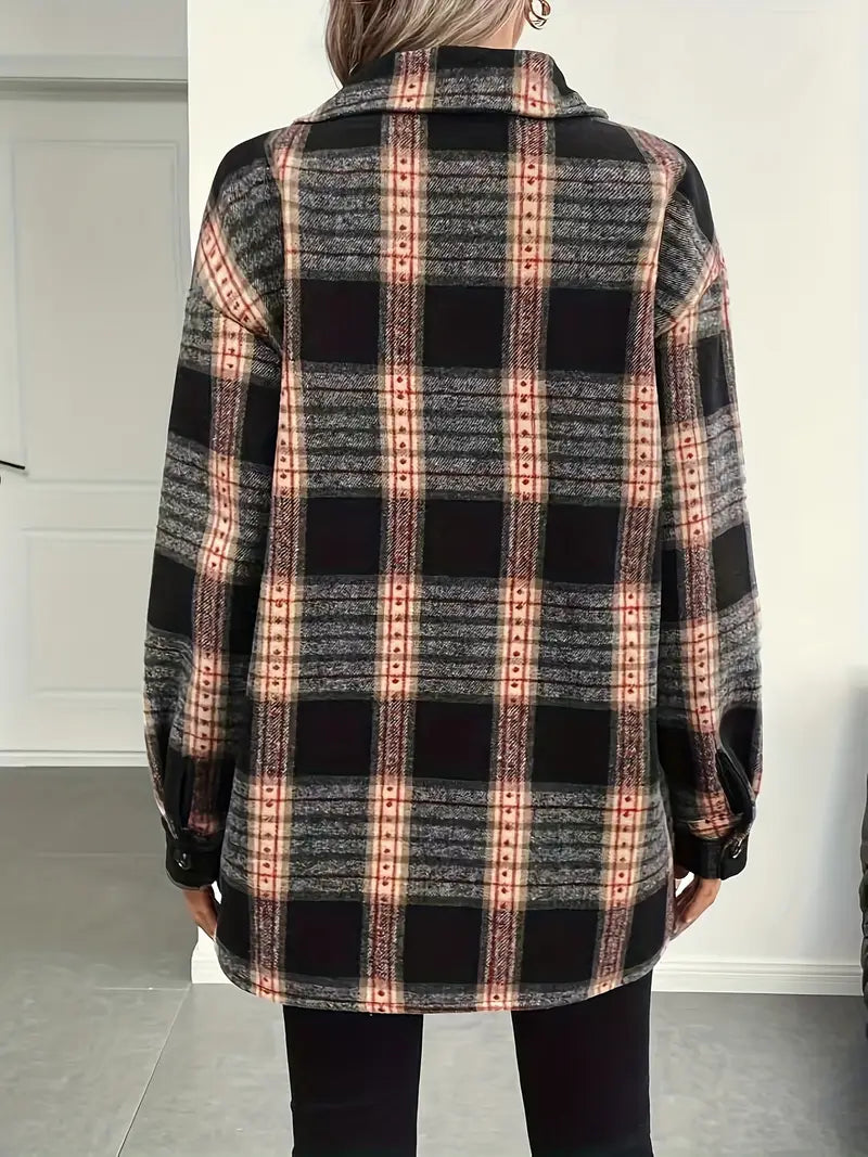 Women'S Plaid Print Fleece-Lined Button-Up Cardigan
