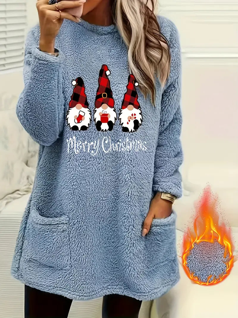 Fleece-Lined Women's Casual Long Sleeve Pullover Sweatshirt with Pockets