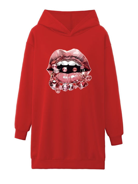 Lips & Diamonds Print Hooded Sweatshirt/Dress