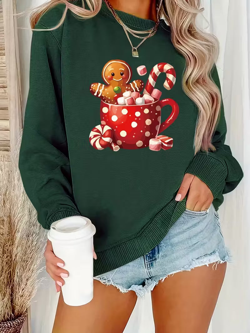 Women's Gingerbread & Candy Cane Print Sweatshirt