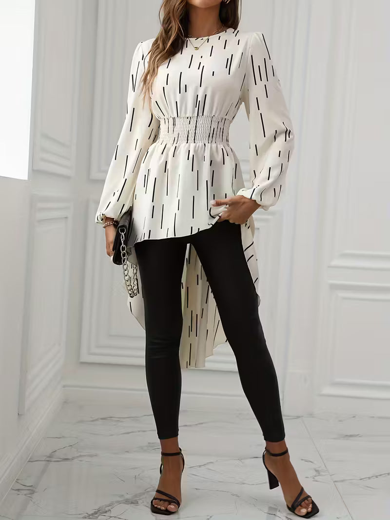 Stripe Print Lantern Sleeve Blouse