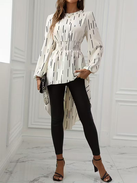 Stripe Print Lantern Sleeve Blouse