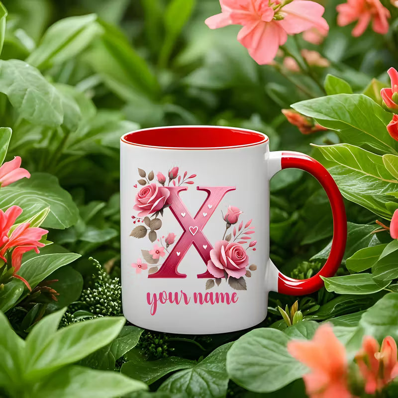 Personalized Floral Initial Ceramic Mug