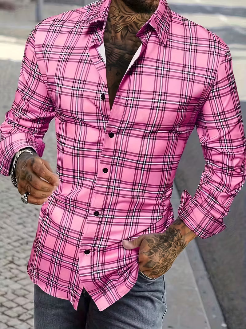 Men's Bohemian Plaid Dress Shirt