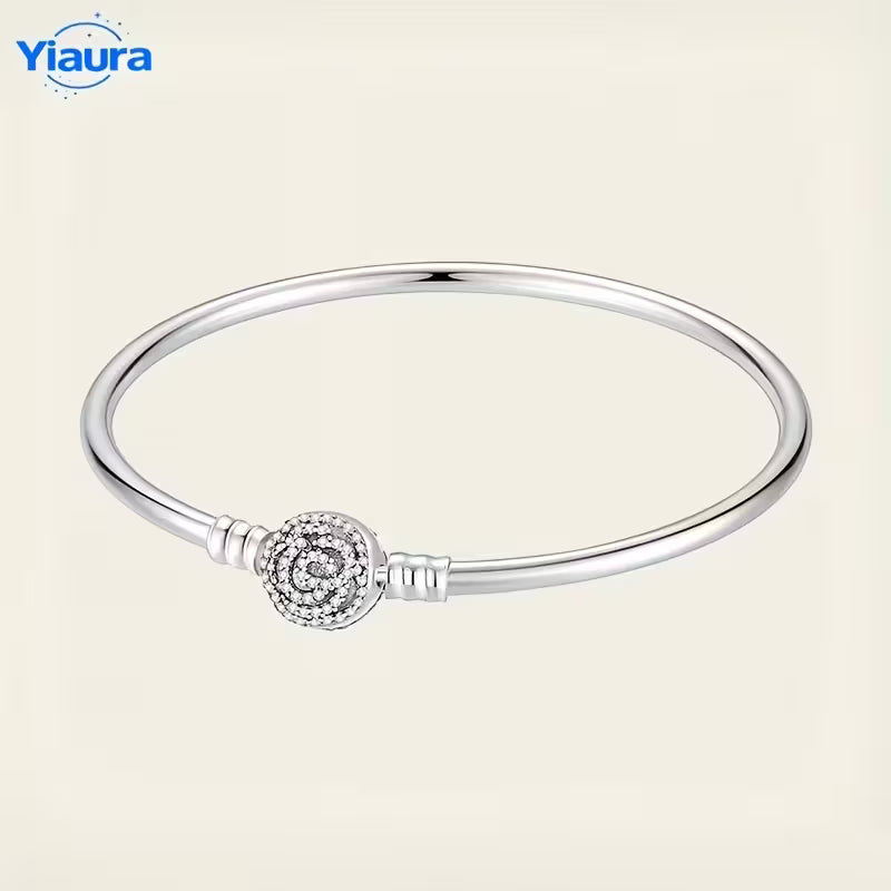 Silver-Plated Bracelet, Silvery Round Inlaid Buckle Bracelet,
