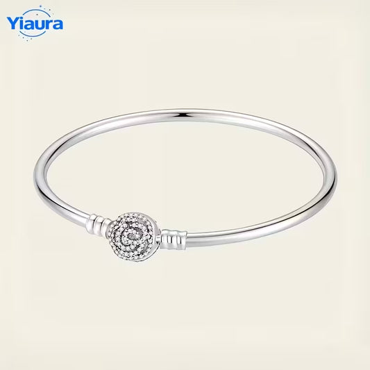 Silver-Plated Bracelet, Silvery Round Inlaid Buckle Bracelet,