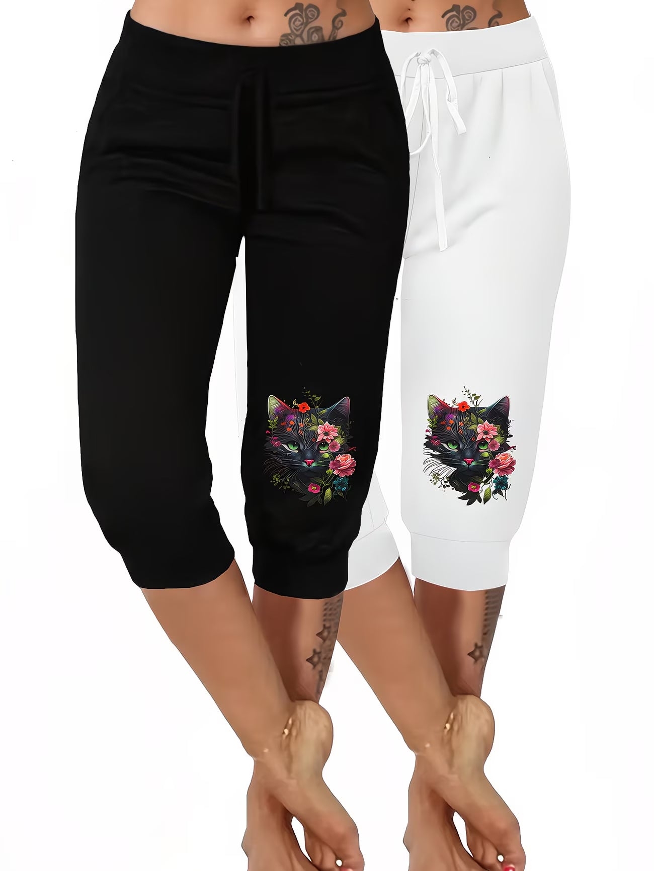 Mid-Length Printed Trousers, Two-Piece Set