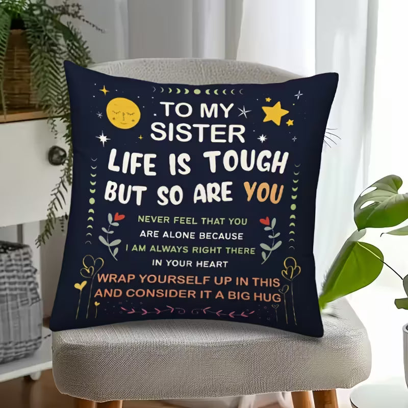 Black Polyester 17.7x17.7 inch Inspirational Sister Throw Pillow Cover