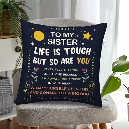Black Polyester 17.7x17.7 inch Inspirational Sister Throw Pillow Cover
