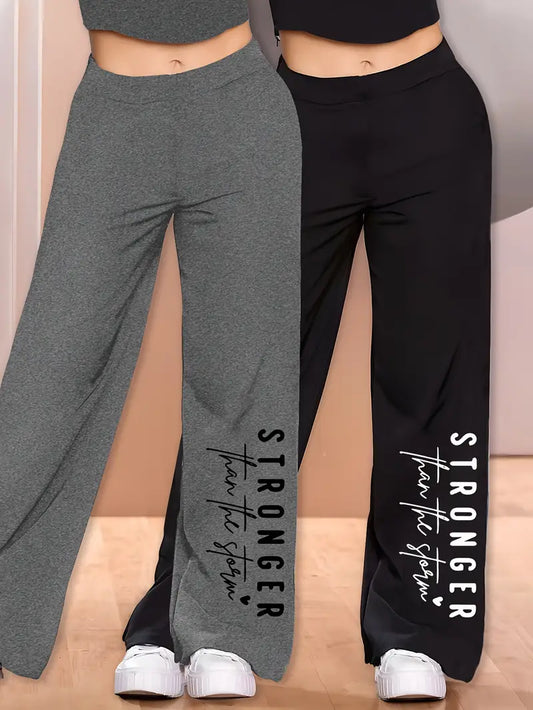 2pcs Simple Pattern Print Women's Lightweight Comfortable Wide-Leg Pants