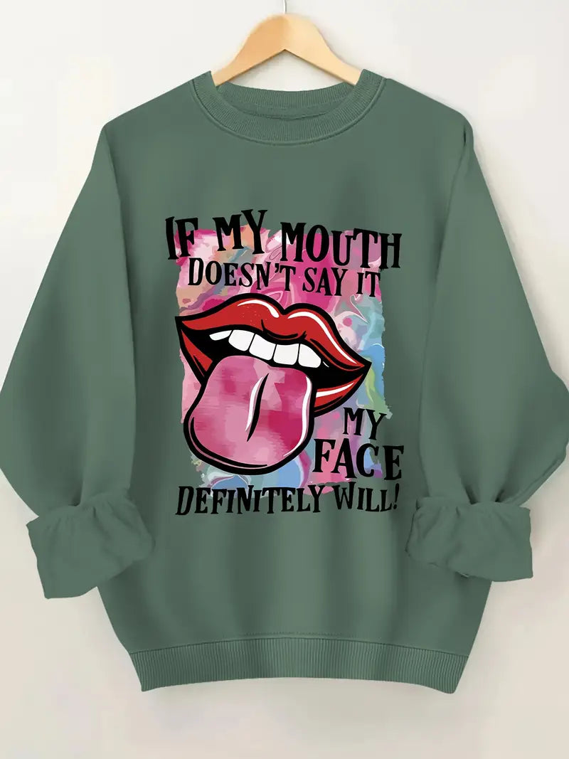 Plus Size Mouth Print Sweatshirt,