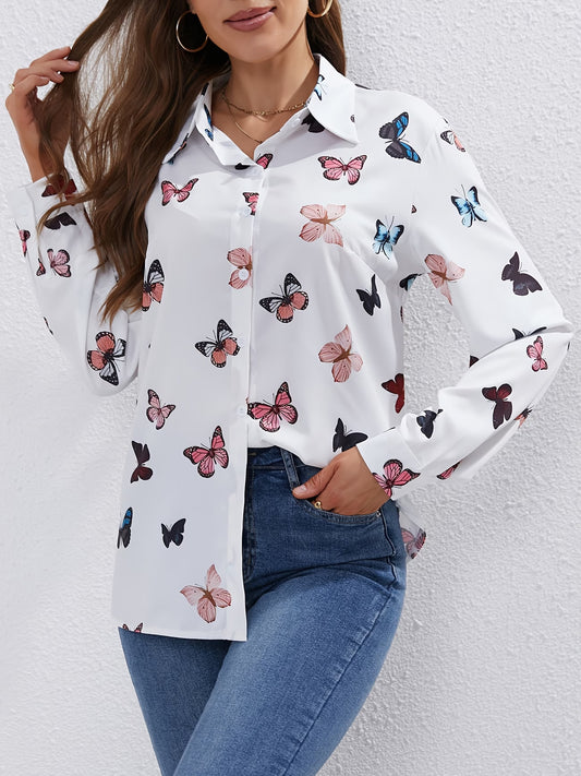 Fashionable Butterfly Print Shirt