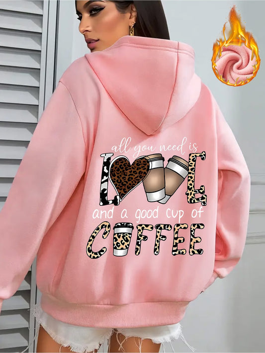 Women's Coffee Leopard Print Hooded Sweatshirt