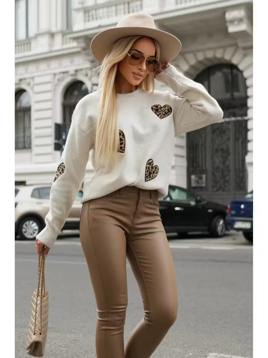 Women's Elegant Winter Leopard Print (or Solid) Embellished Sweater