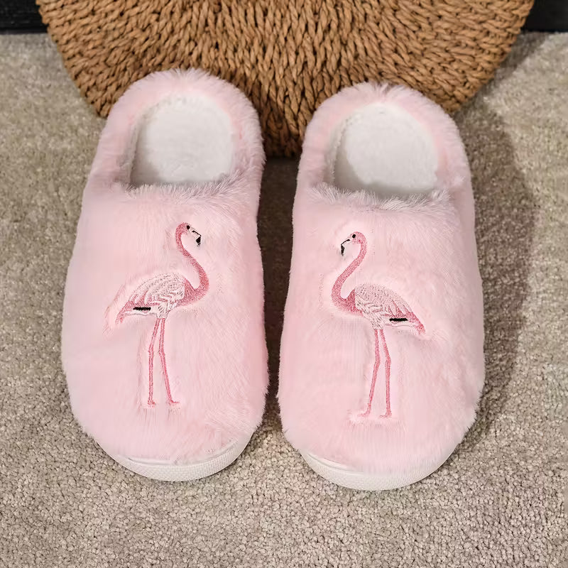 Pink Flamingo Plush Slip-On Slippers