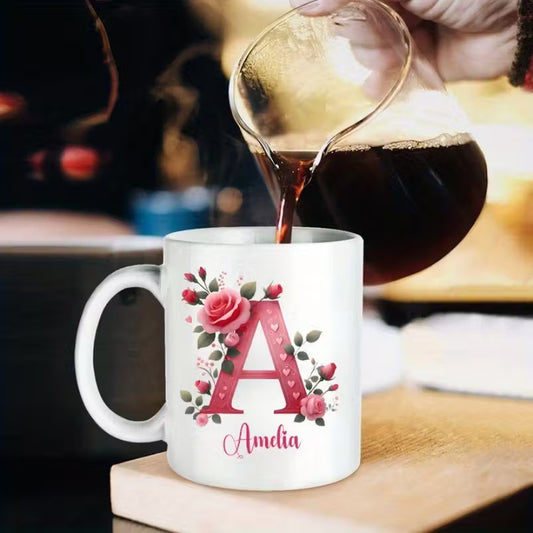Personalized Floral Initial Ceramic Mug