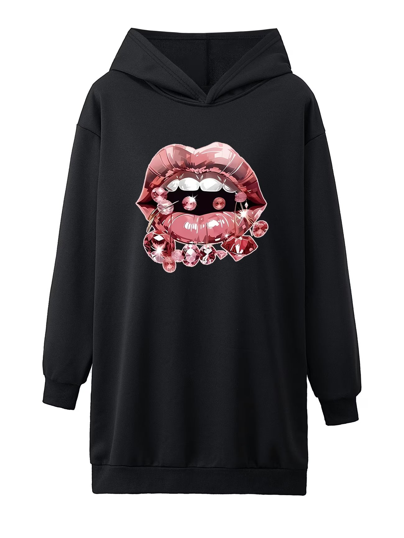 Lips & Diamonds Print Hooded Sweatshirt/Dress