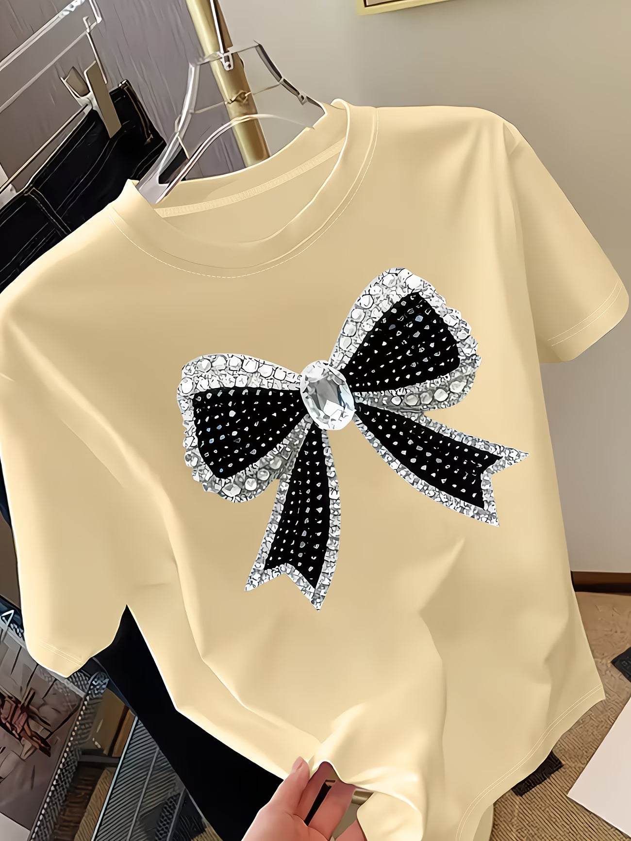 Sequin Bow Print T-Shirt