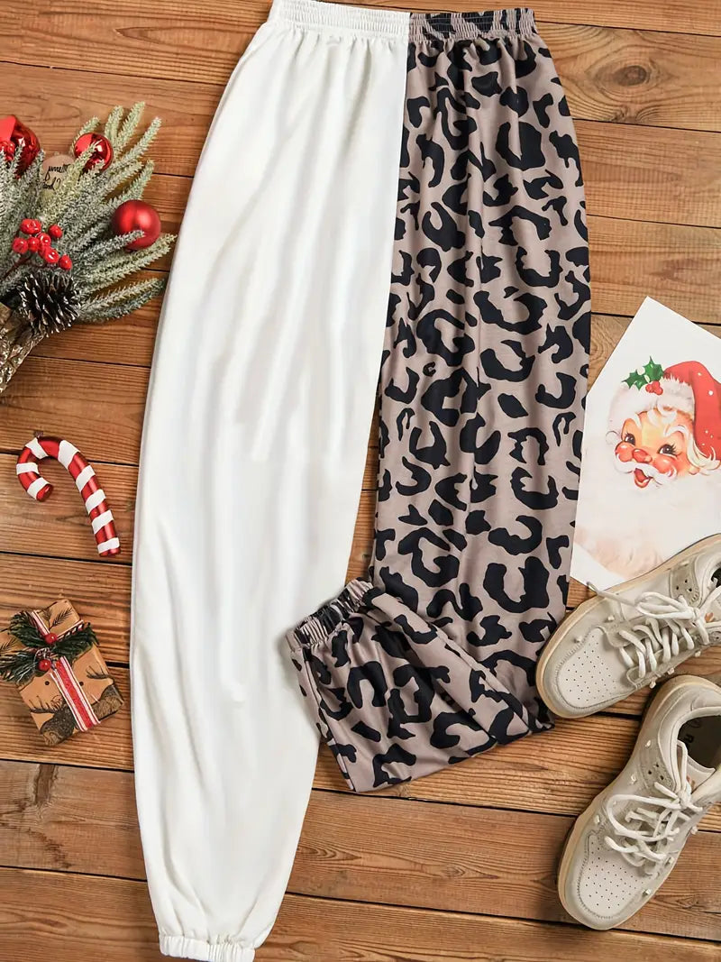 Leopard & Snowman Print Jogger Pants,