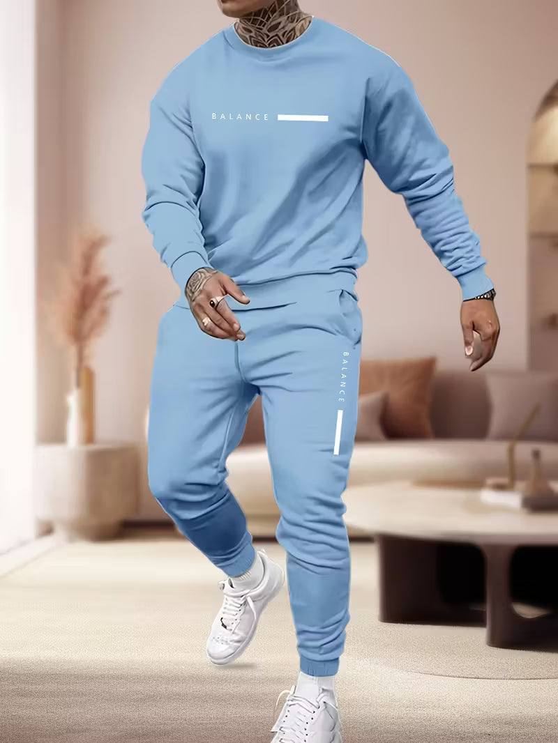2pcs Set Men's Comfy Polyester Casual Style: Sweatshirt & Joggers