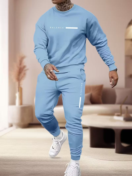 2pcs Set Men's Comfy Polyester Casual Style: Sweatshirt & Joggers