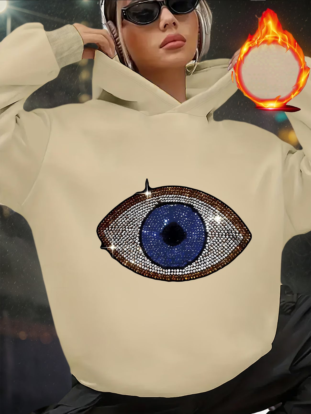 Full-Eye Face Print Hooded Sweatshirt