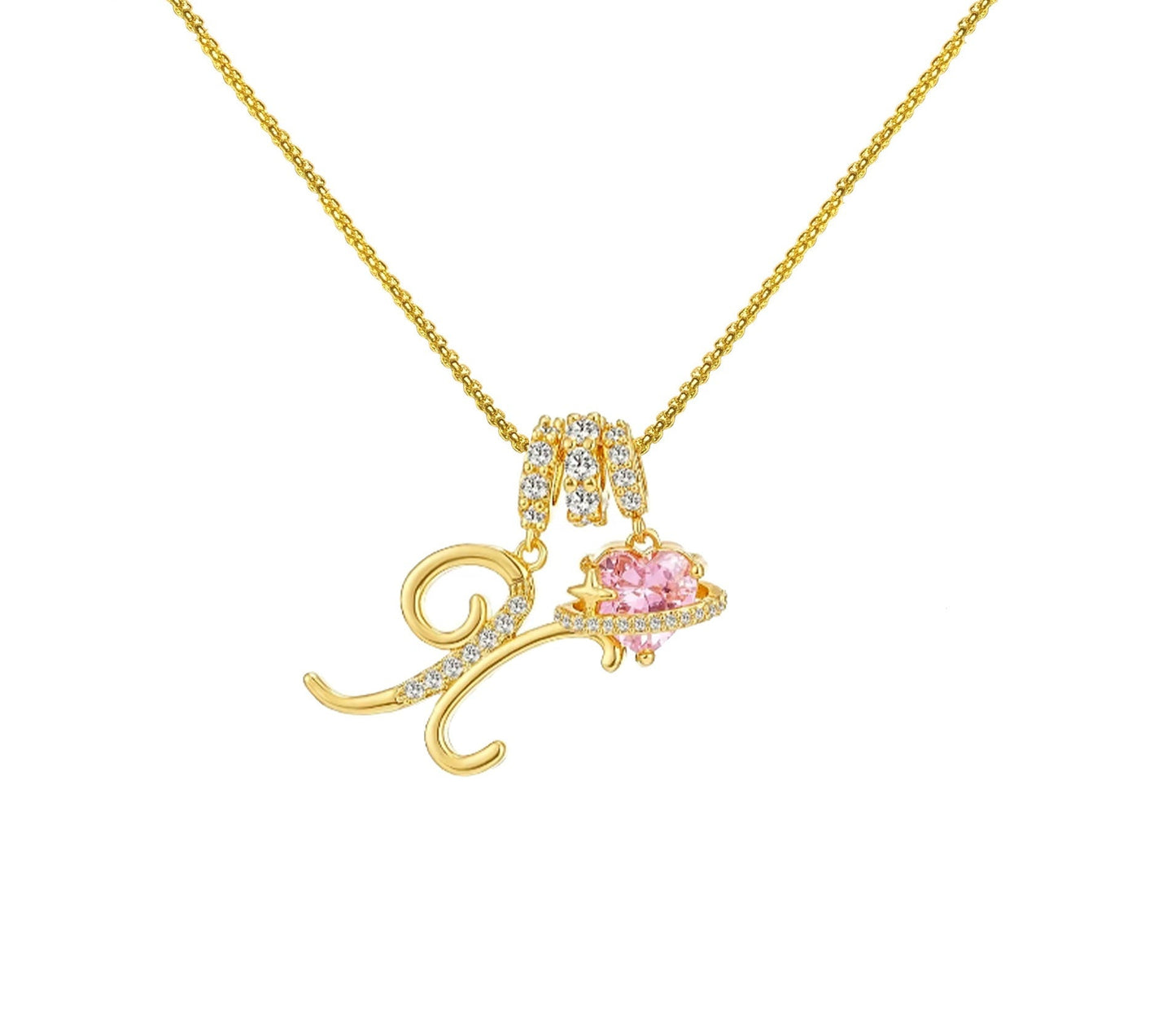 A-Z Alphabet Elegant Blue Heart Necklace with Zircons