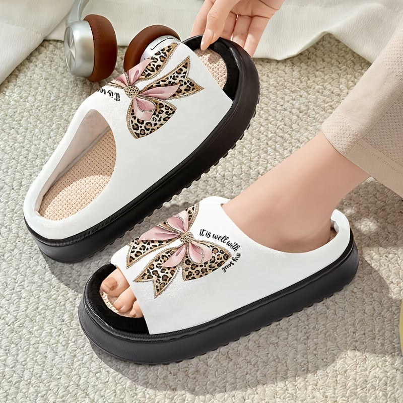 All-Season Casual Home Wooden Floor Open-Toe Slippers  Cute Printed Design