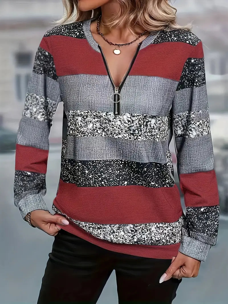 Women's Casual Striped Sweater with Zipper Detail
