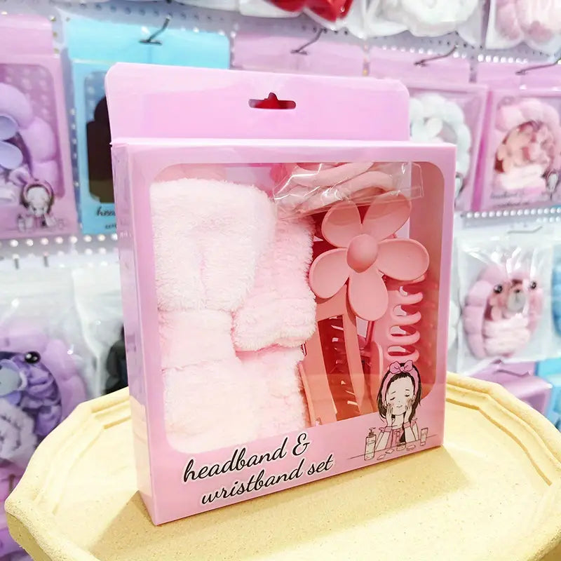 16pcs Women's Soft Pink Hair Tie & Face Washing Wrist Strap Set
