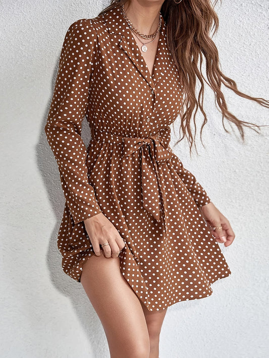 Polka Dot Button-Front Shirt Dress