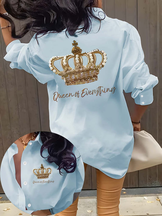 Stylish Letter Pattern Printed Lapel Long-Sleeved Shirt