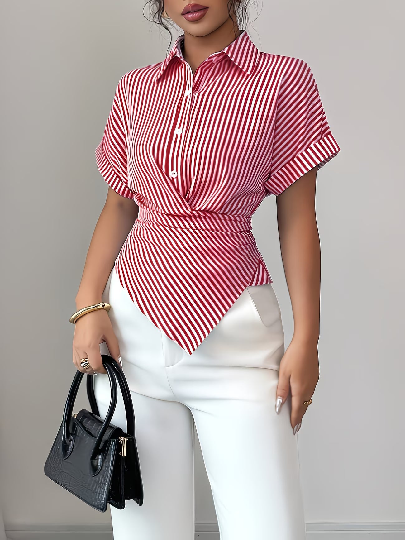 Striped Tie-Waist Shirt – Women's Casual Chic