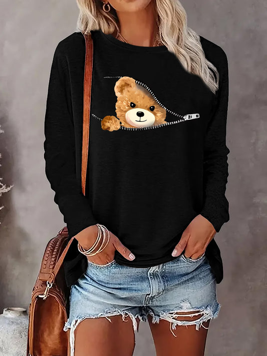 Women'S Teddy Bear Graphic Print Long Sleeve T-Shirt