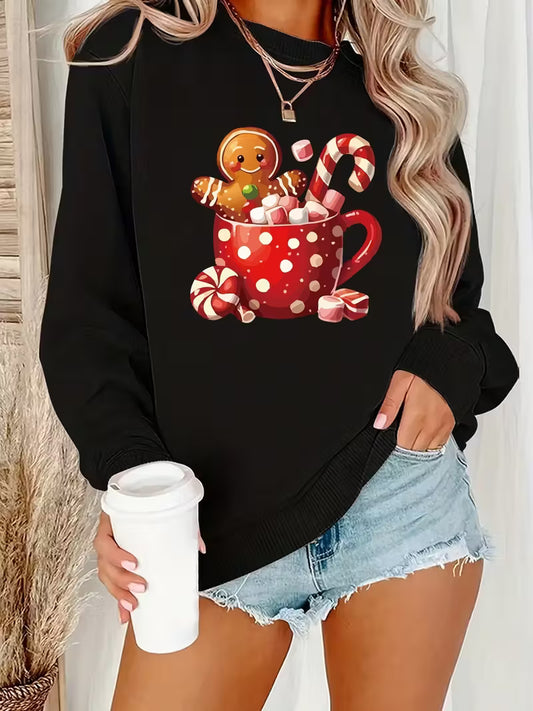 Women's Gingerbread & Candy Cane Print Sweatshirt